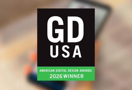 Image of MN Board of Cosmetology social posts blurred out with overlay of GDUSA American Digital Design Awards 2026 Winner badge